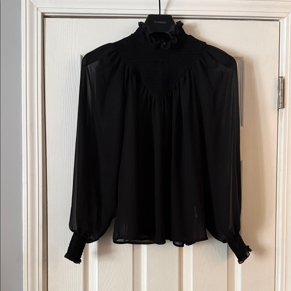 Express Black Sheer Ruffled Blouse